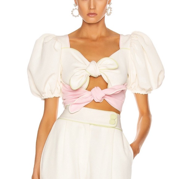 marianna senchina Tops - Marianna Senchina signature double bow puff sleeve top pistachio and baby pink